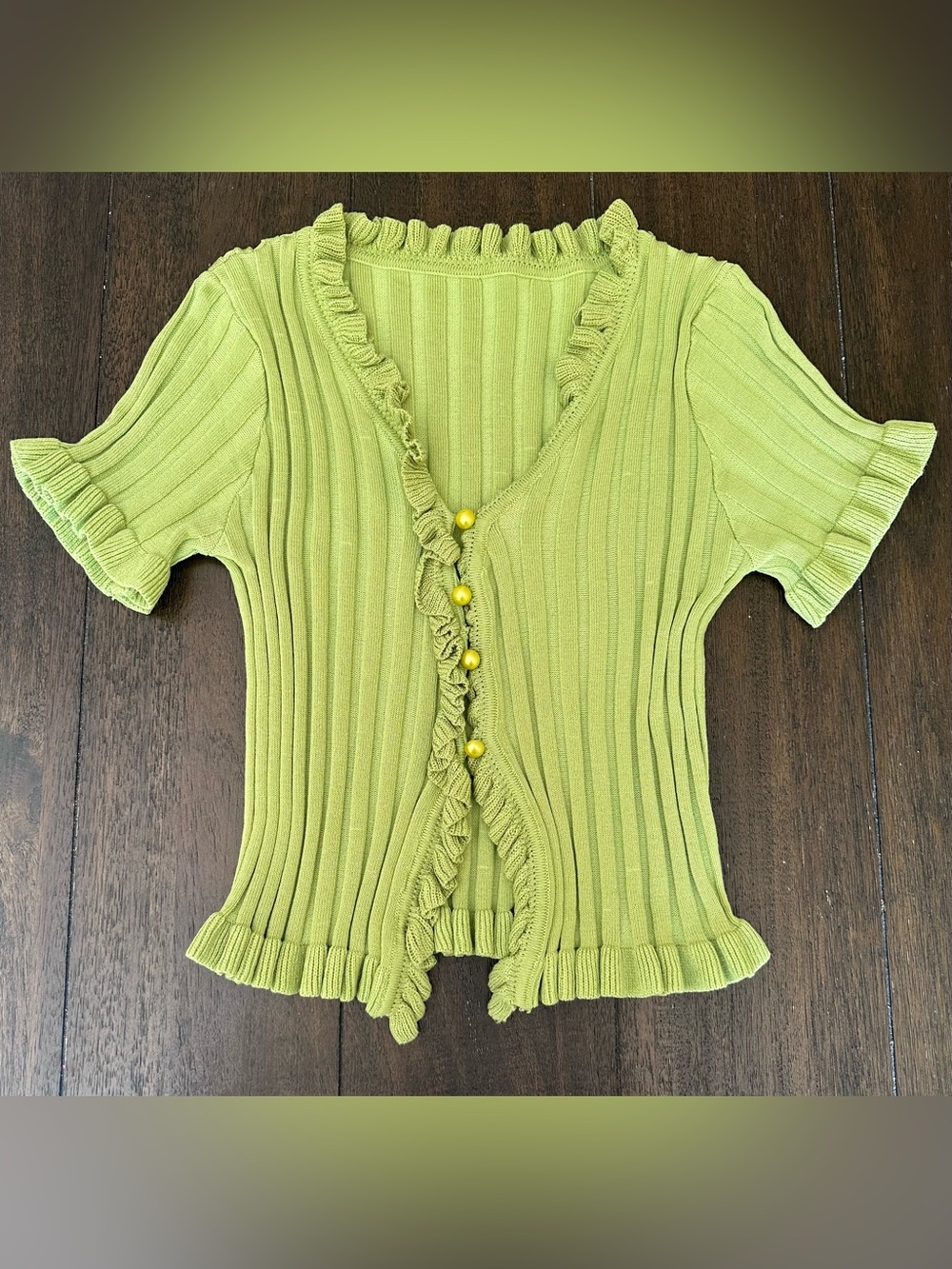 Chartreuse Ribbed Knit Ruffle Trim Top | Y2K Fairycore